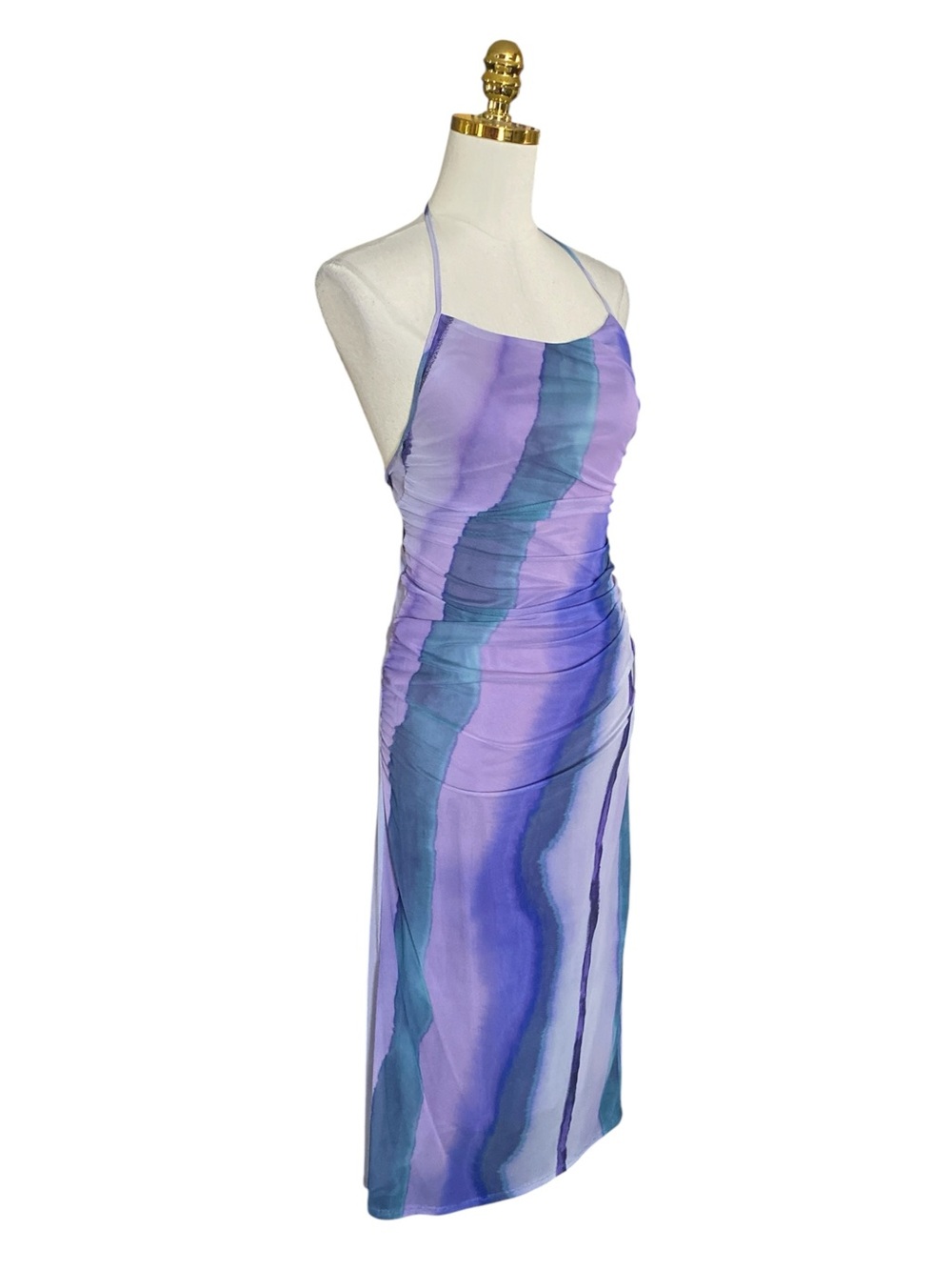 Zara Bloggers Favorite Printed Tulle Halter Sleeveless Lavender Dress Sz Small. - Picture 8 of 14